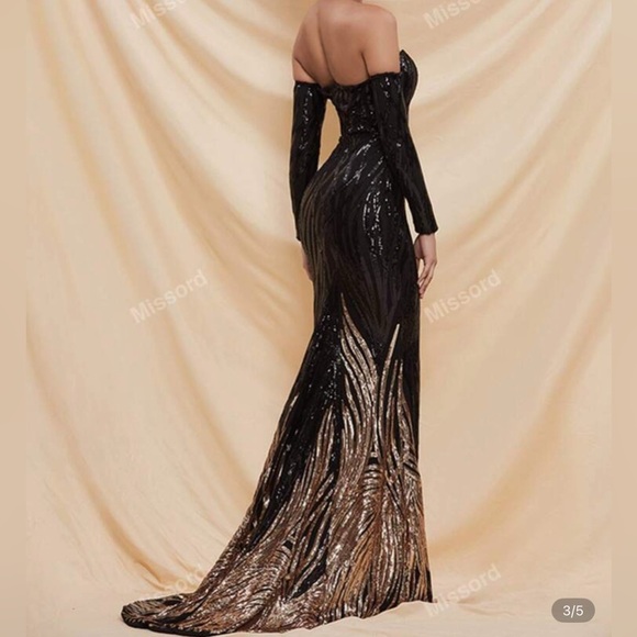 Off Shoulder Sequin Mermaid Dress - Picture 6 of 7